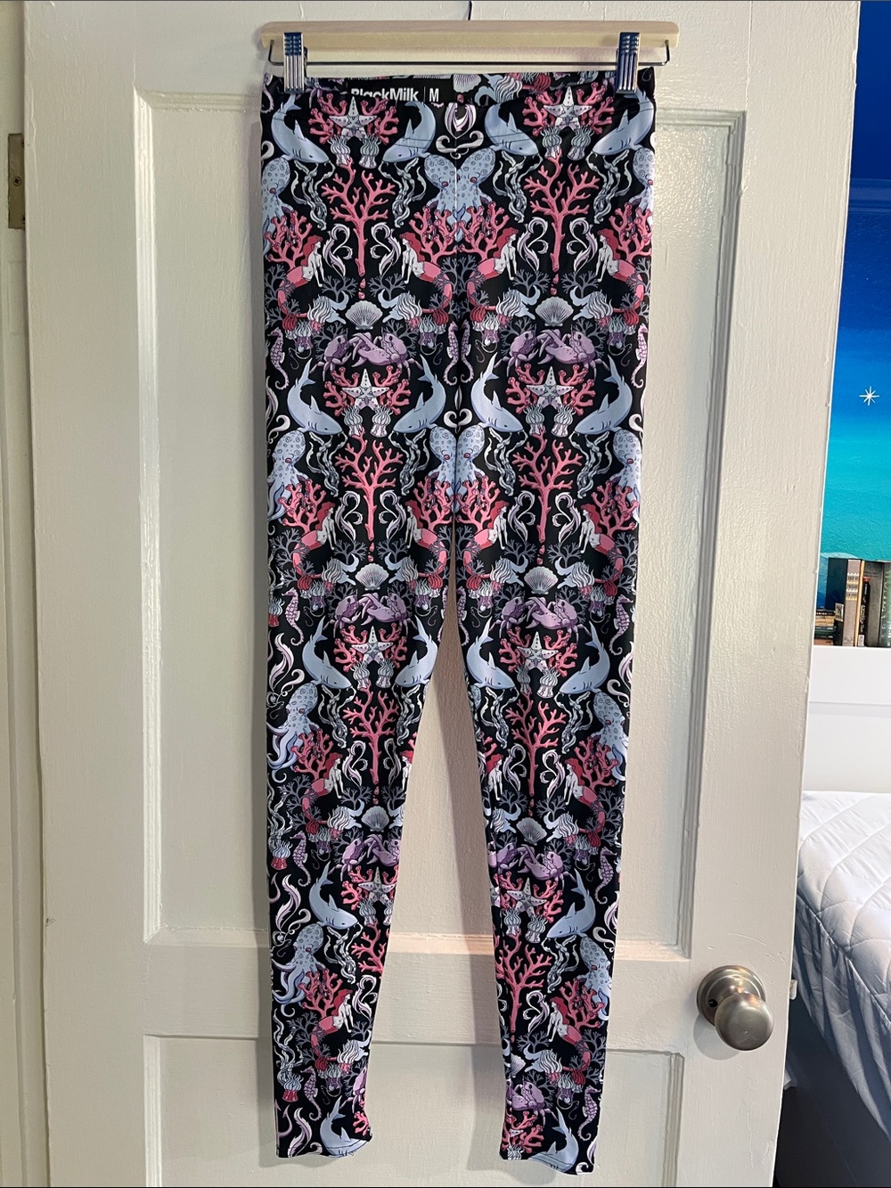 Blackmilk Black, Pink & Light Blue Undersea Coral sea creature mermaid Leggings